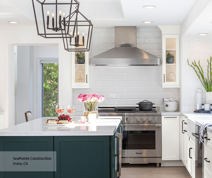 White Shaker Kitchen Cabinets with a Pop of Color