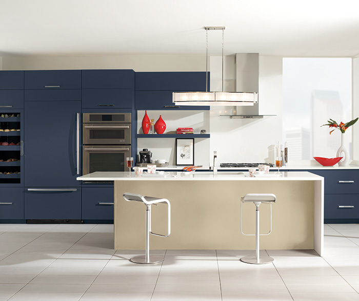 Matte Blue Acrylic Kitchen Cabinets